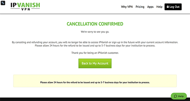 IPVanish vpn cancellation confirmed