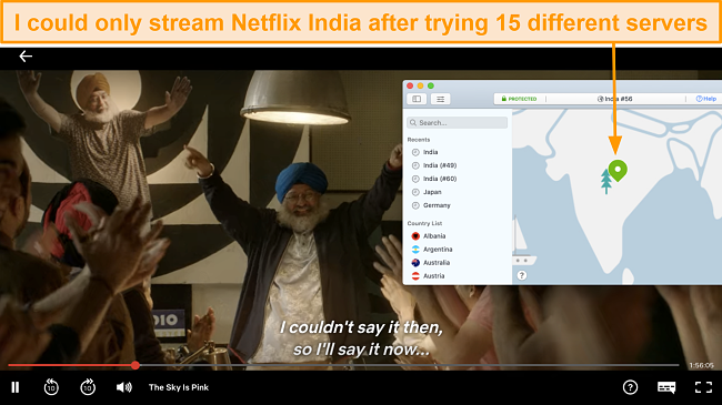 Screenshot of streaming Netflix India with NordVPN