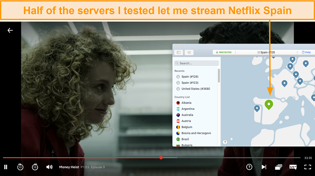 Screenshot of NordVPN unblocking Netflix Spain