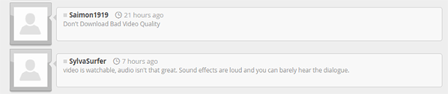 Screenshot of comments on 1337X warning of a torrent with bad audio