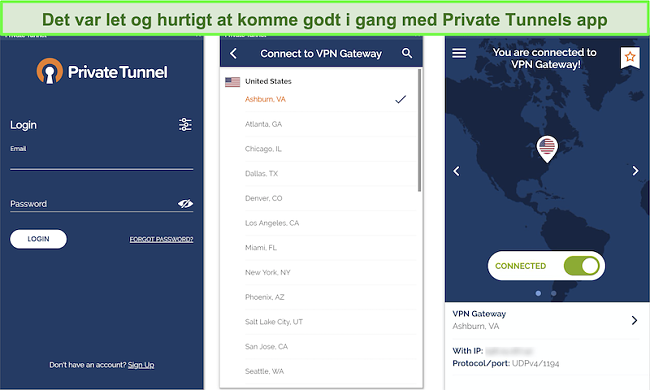 Skærmbillede af Private Tunnels Android-appopsætning.