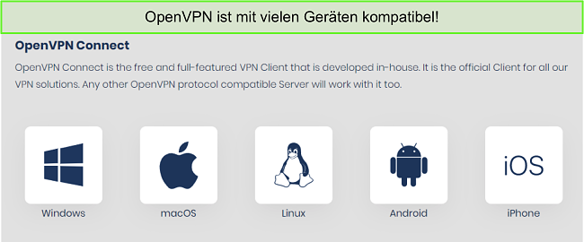 Screenshot von Geräten, auf denen Sie OpenVPN erhalten können.