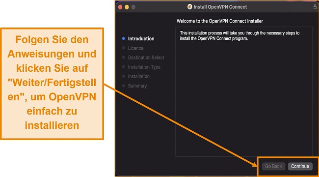 Screenshot, der den Installationsprozess der OpenVPN-Setup-Datei veranschaulicht