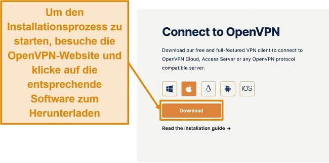 Screenshot der Download-Seite für den OpenVPN-Client