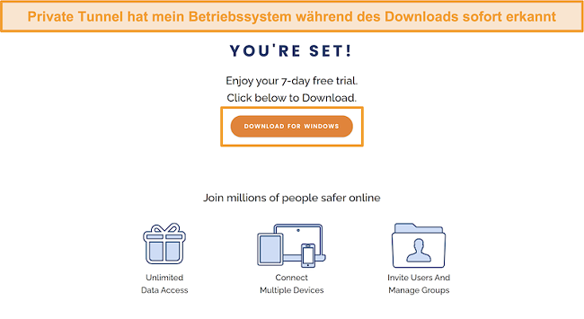 Screenshot des Download-Bildschirms von Private Tunnel