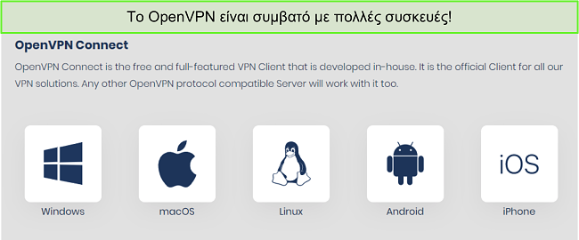 Στιγμιότυπο οθόνης συσκευών στις οποίες μπορείτε να ενεργοποιήσετε το OpenVPN.