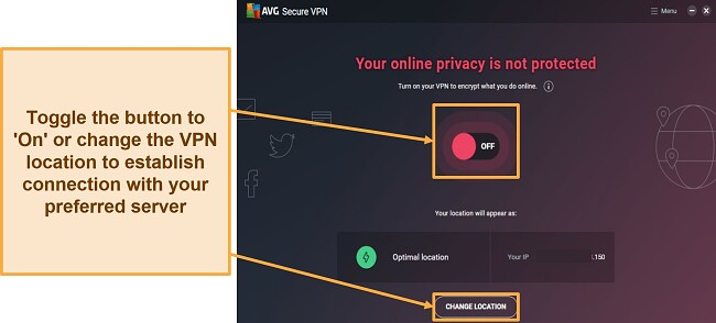 Screenshot of AVG Secure's connection interface