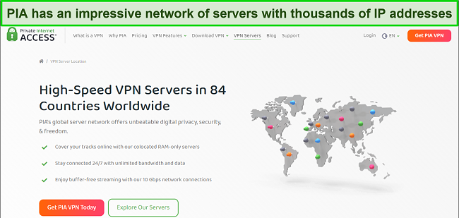 Image from PIA's website showing the global server network.