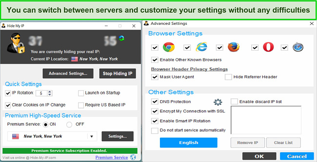 Screenshot of Hide My IP’s user interface