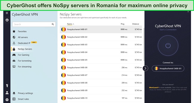  CyberGhost’s NoSpy servers are based in Romania (ideal for privacy)