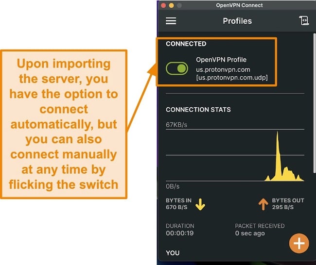 Screenshot showing OpenVPN's connection interface