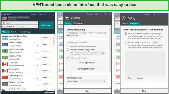 a screenshot of VPNTunnel's desktop interface