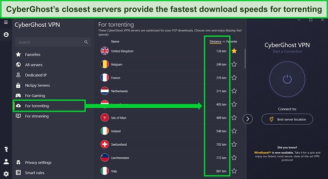 It’s easy to choose the best CyberGhost server for torrenting