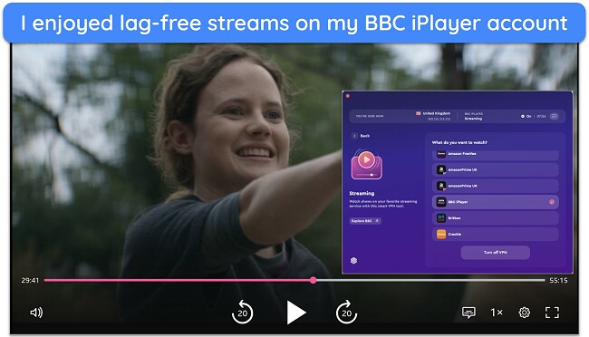 Screenshot of BBC iPlayer working while connected to ClearVPN