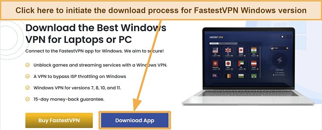 Screenshot of FastestVPN's Windows version download page