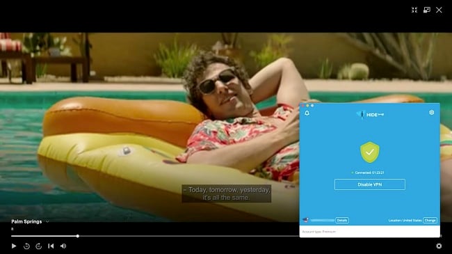 Screenshot of hide.me working with Hulu