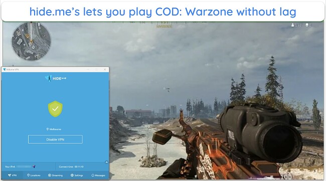 Screenshot of COD: Warzone being played while connected to hide.me