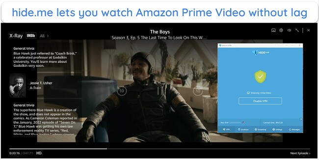 Screenshot of The Boys playing on Amazon Prime Video while connected to hide.me