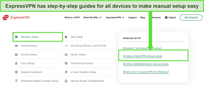 Screenshot of ExpressVPN's setup guides