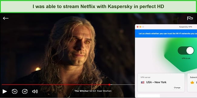 Screenshot of Kaspersky Secure Connect unblocking US Netflix