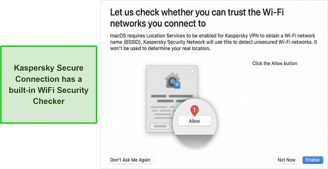 Screenshot of Kaspersky's Wifi security checker function on its macOS app