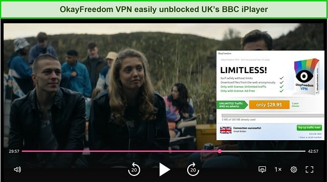 Screenshot of streaming Netflix using an OkayFreedom server