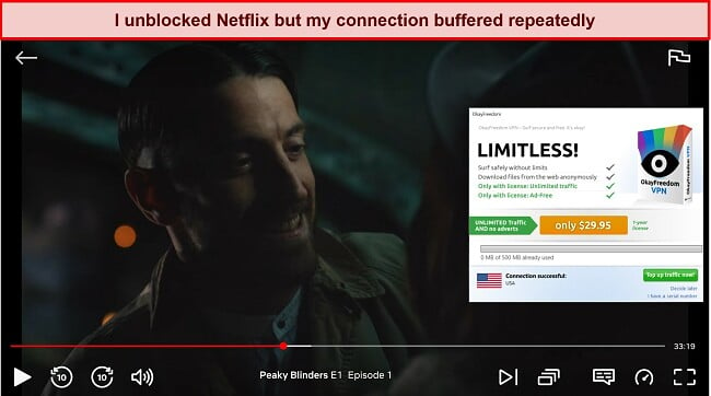 Screenshot of streaming Netflix using an OkayFreedom server