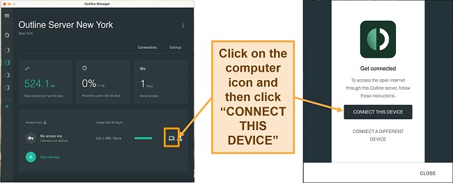 Screenshot of connecting device to New York server