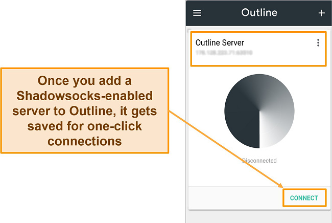 Screenshot of Shadowsocks Client's connect button