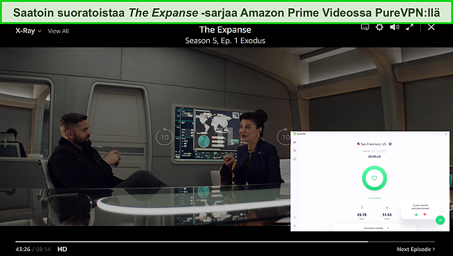 Kuvakaappaus PureVPN:stä, joka poistaa eston Amazon Prime Videosta.