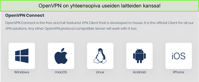 Näyttökuva laitteista, joihin voit saada OpenVPN: n.