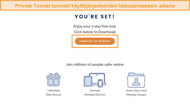 Näyttökuva Yksityisen tunnelin latausruudusta