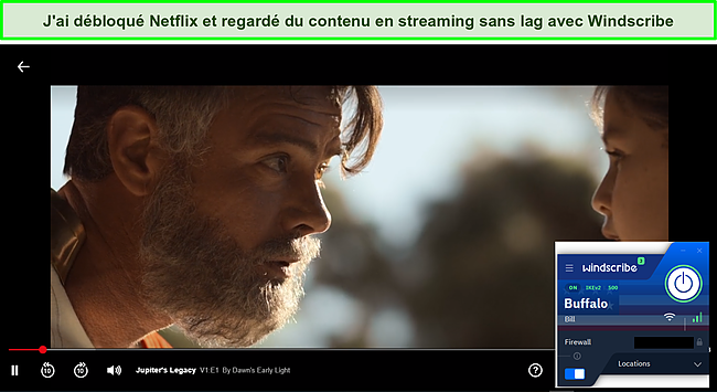 Capture d'écran de Windscribe pro débloquant Netflix.