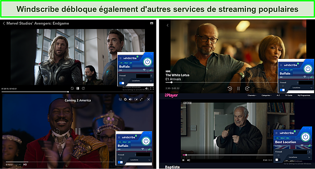 Capture d'écran montrant Windscribe débloque également d'autres services de streaming populaires.