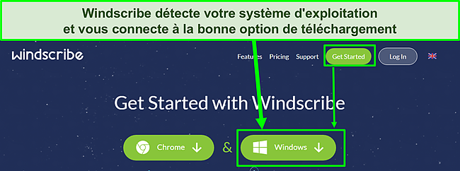 Capture d'écran montrant comment télécharger Windscribe.