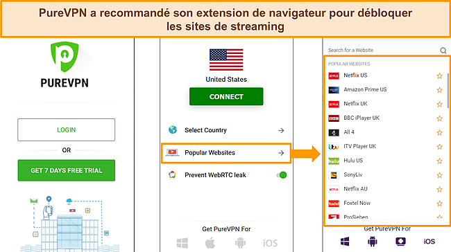 La capture d'écran de l'extension de navigateur PureVPN est très facile à utiliser, vous pouvez donc vous connecter immédiatement.