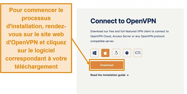 Capture d'écran de la page de téléchargement du client OpenVPN