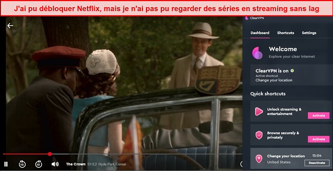 Une capture d'écran de Netflix en cours de déblocage alors qu'il est connecté au serveur américain de ClearVPN