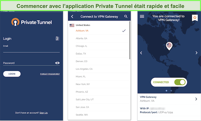 Capture d'écran de la configuration de l'application Android de Private Tunnel.