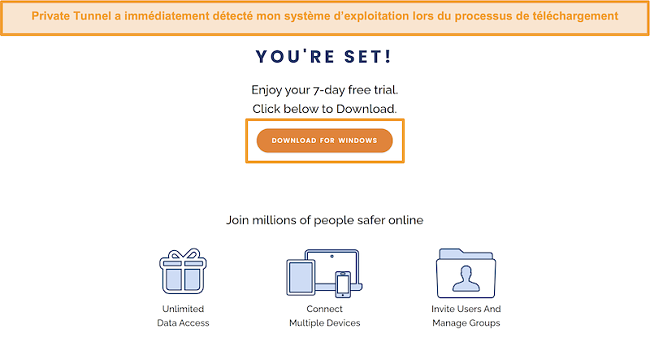 Capture d'écran de l'écran de téléchargement de Private Tunnel