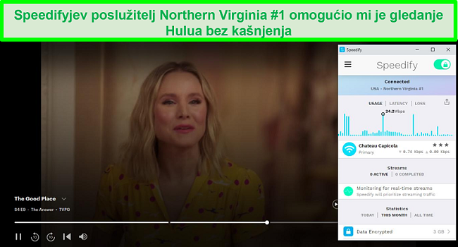 Snimka zaslona Netflixa kako igra Unbreakable Kimmy Schmidt dok je Speedify spojen na poslužitelj na španjolskom