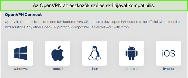 Pillanatkép azokról az eszközökről, amelyeken be lehet szerezni az OpenVPN-t.