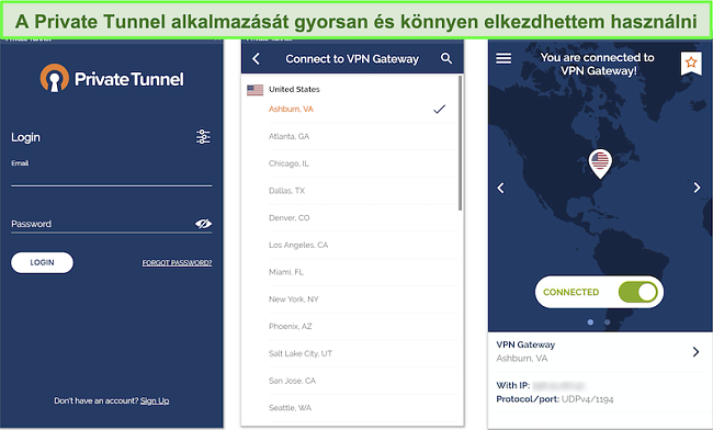 Pillanatkép a Private Tunnel Android-alkalmazásának beállításáról.