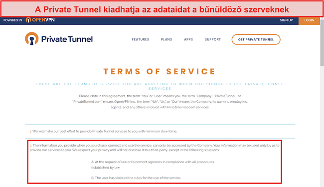 Pillanatkép a Private Tunnel Általános Szerződési Feltételeiről