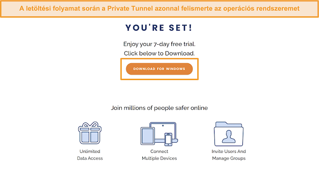 Pillanatkép a Private Tunnel letöltési képernyőjéről