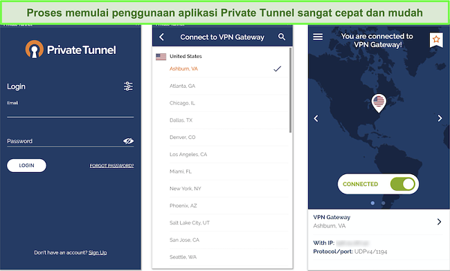 Tangkapan layar dari penyiapan aplikasi Android Private Tunnel.