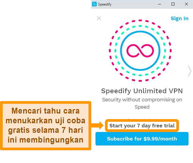 Tangkapan layar dari layar pengaktifan Speedify