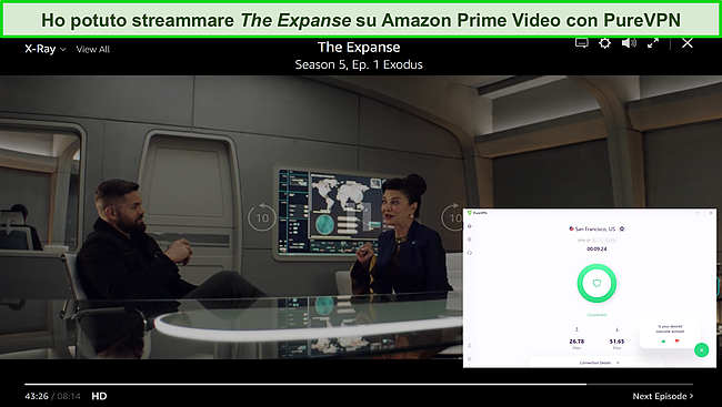 Screenshot di PureVPN che sblocca Amazon Prime Video.