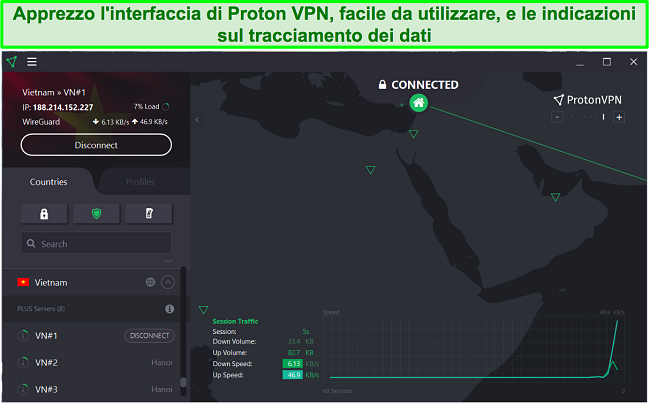Screenshot dell'interfaccia utente Windows di Proton VPN