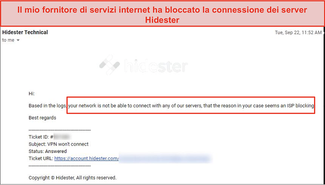 Screenshot di Hidester bloccato dall'ISP